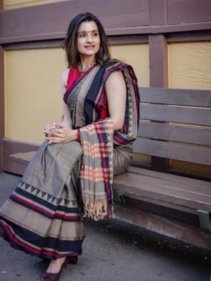 charcoal grey rangoli border narayanpet pure handloom cotton sarees with running blouse